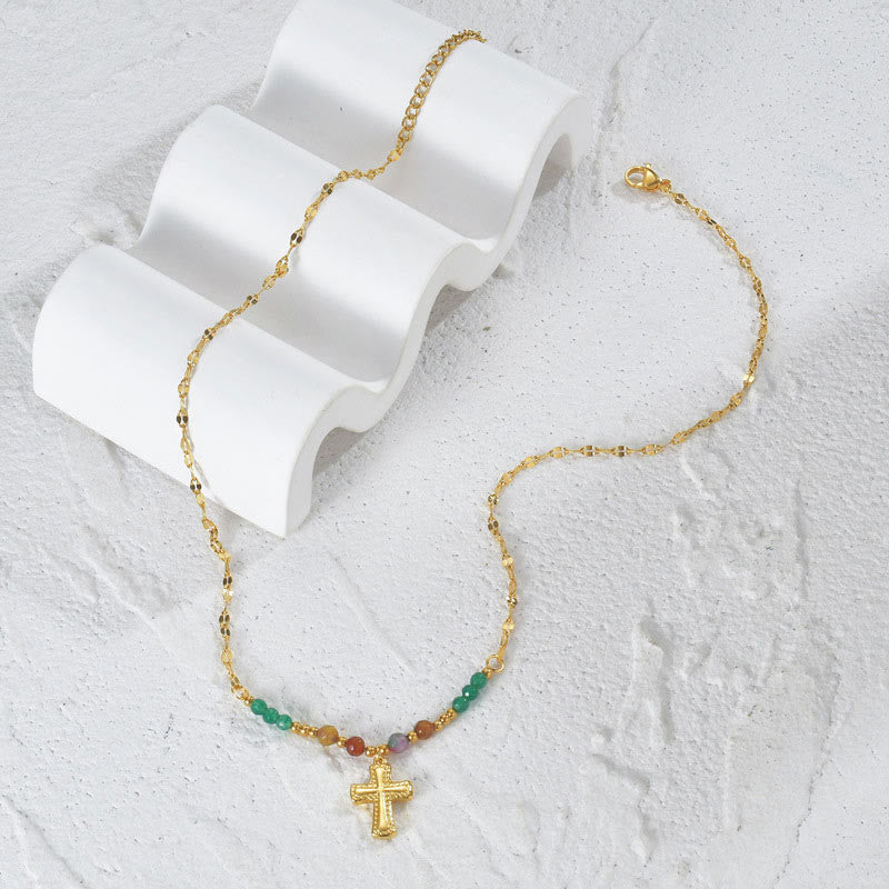 Olivenorma Crystal Beads Stainless Steel Cross Necklace - image 2