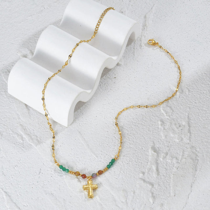 Olivenorma Crystal Beads Stainless Steel Cross Necklace - image 2