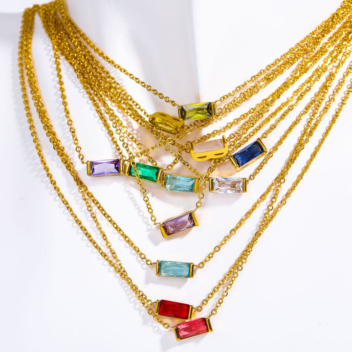 Olivenorma Simple Rectangular Birthstone Pendant Stainless Steel  Gift Card Necklace - image 15