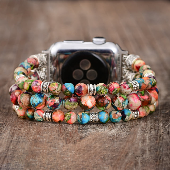 Olivenorma Oyster Turquoise Beaded Stretch Cord Apple Watch Strap - Medium: Approx 15cm-suitable for wrists of 6.5-7 inches - Watch Dial Size 42-45mm - image 0