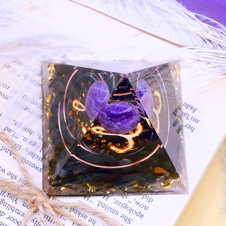 Olivenorma Amethyst Sphere With Obsidian Zodiac Aries Orgone Pyramid - image 3