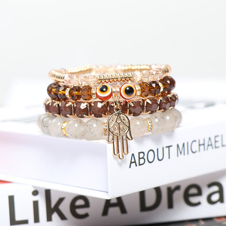 Olivenorma Evil Eye Hamsa Four Layer Beaded Bracelet Set - image 1