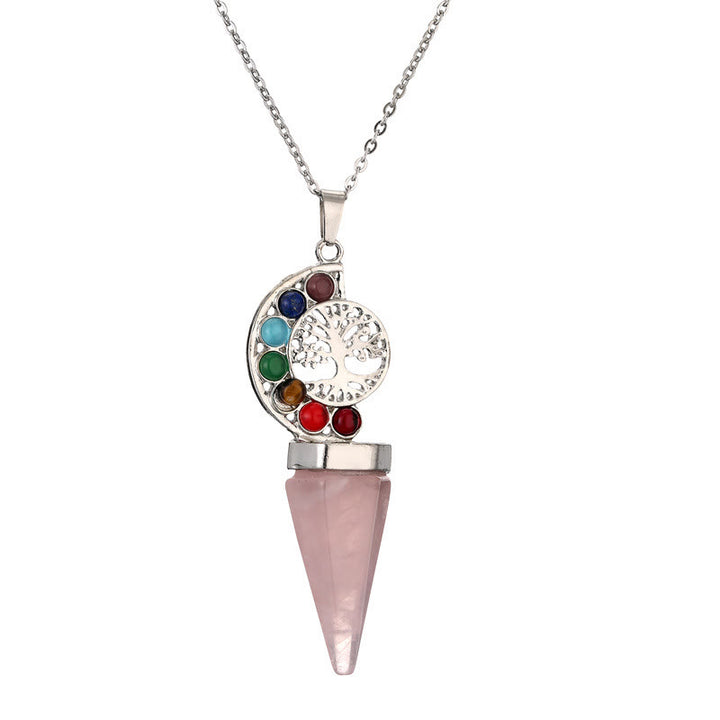 Olivenorma Hexacone Crystal Chakra Tree of Life Pendant Necklace - Chakra&Rose Quartz - image 9