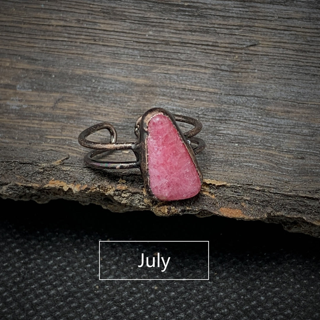 Olivenorma Natural Irregular Raw Stone Twelve Birthstone Adjustable Ring - July&Rhodochrosite - image 42