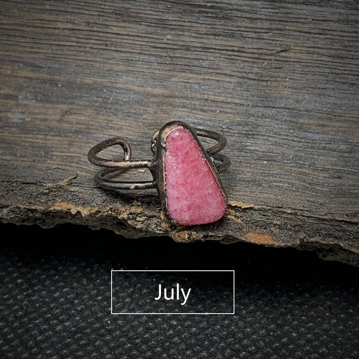 Olivenorma Natural Irregular Raw Stone Twelve Birthstone Adjustable Ring - July&Rhodochrosite - image 42