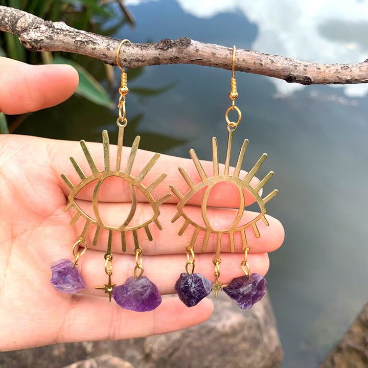 Olivenorma Evil Eye Tears Star Pendant Crystal Earrings - Amethyst - image 0