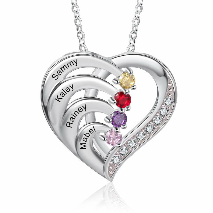Olivenorma Personalized Birthstones Engraved Heart Necklace - Silver - 4 Birthstone - image 0
