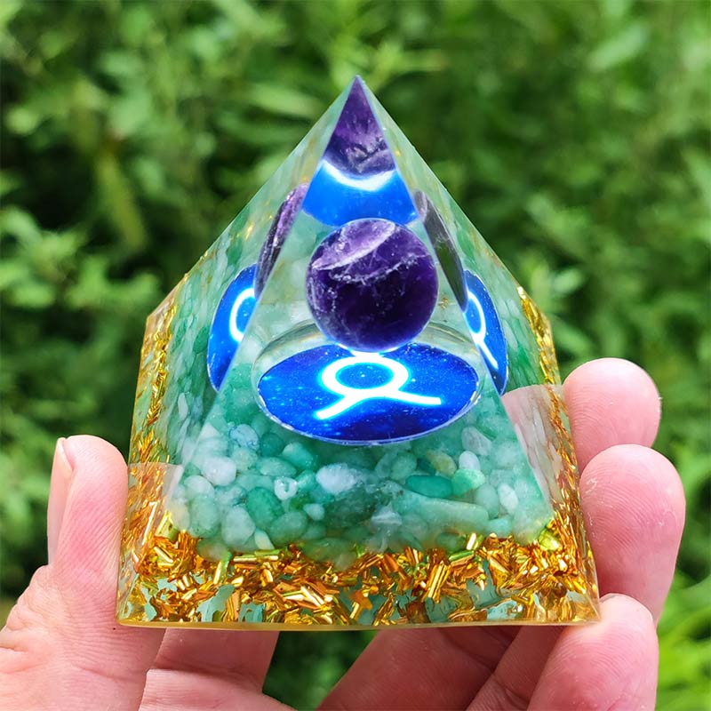 Olivenorma Amethyst with Green Aventurine Taurus Zodiac Orgone Pyramid - 10*10cm - YES PLEASE $8 - image 0