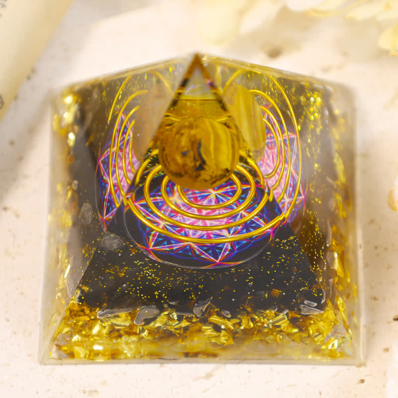 Olivenorma Tiger Eye Sphere Metatron's Cube Orgone Pyramid - image 3
