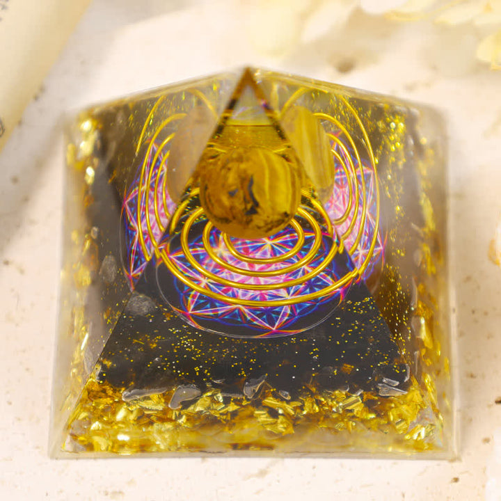Olivenorma Tiger Eye Sphere Metatron's Cube Orgone Pyramid - image 3