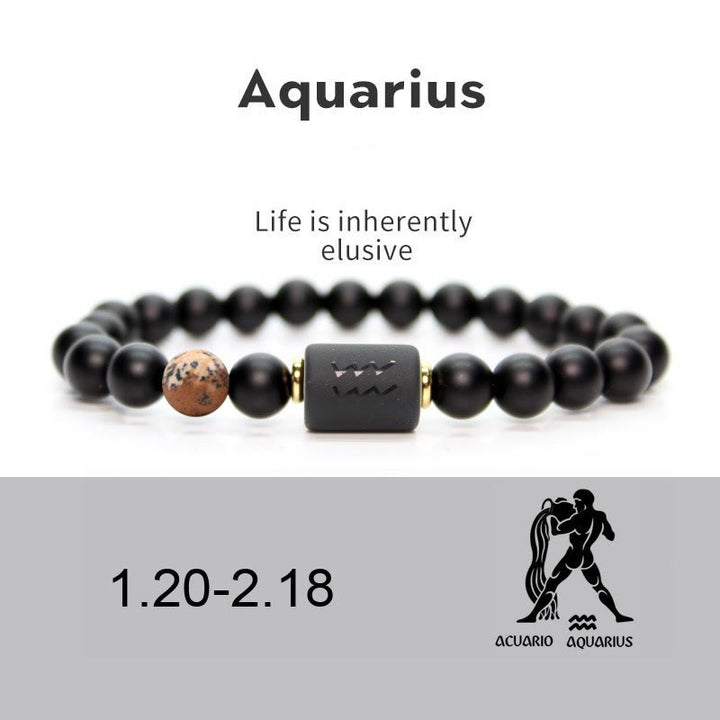 Olivenorma Natural Black Onyx Zodiac Men Bracelet - Aquarius#Mahogany Obsidian&Black Onyx - image 1