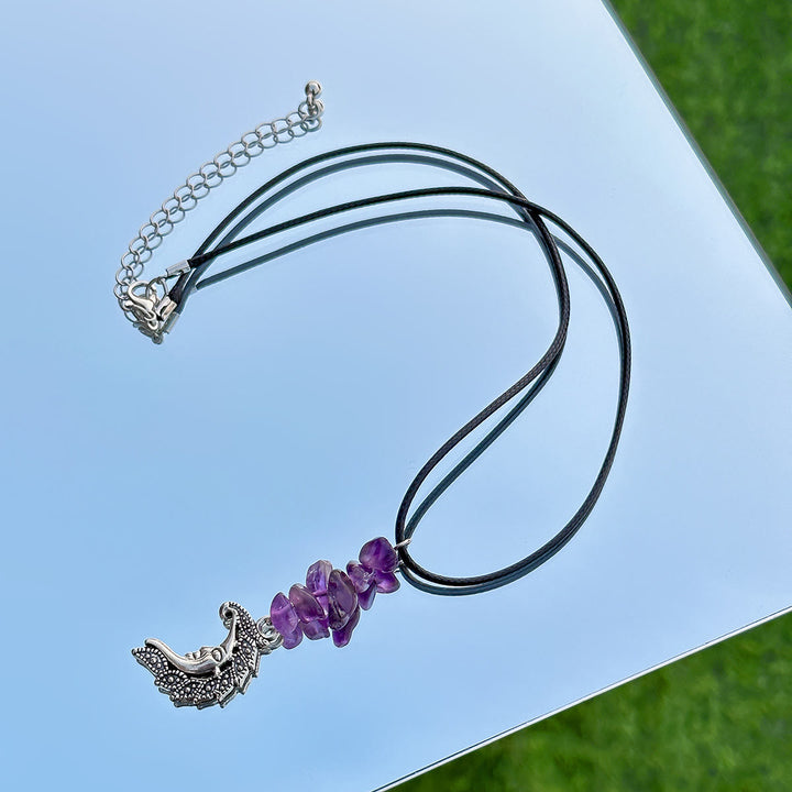 Olivenorma Natural Stone Butterfly Tassel Leather Wax Thread Necklace - image 10