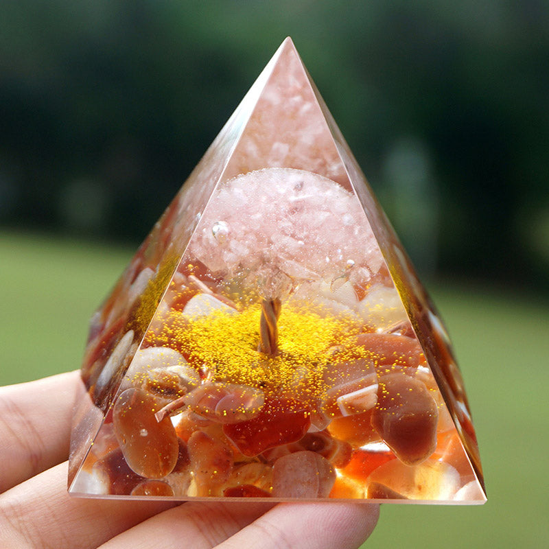 Olivenorma Rose Quartz With Red Agate Tree Of Life Orgone Pyramid - image 1