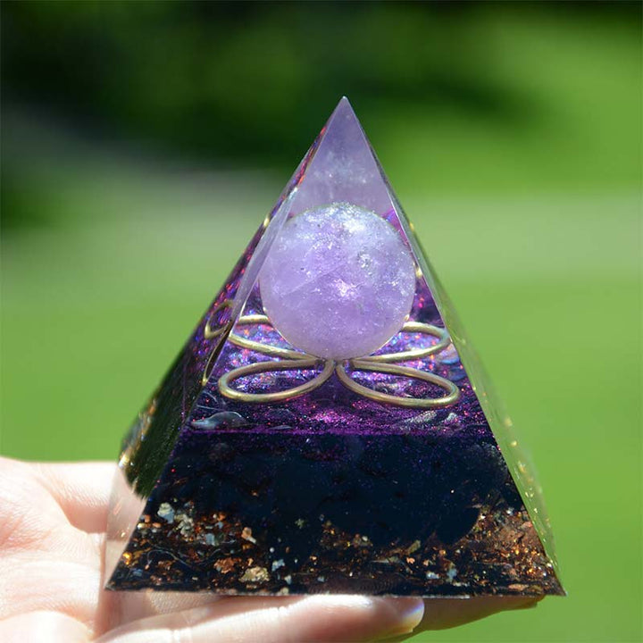 Amethyst Sphere with Obsidian Orgone Pyramid - image 4