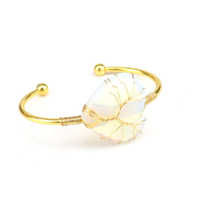 Olivenorma Gold Copper Wire Wrapped Natural Heart Shape Crystal Bracelet - Opal - image 1