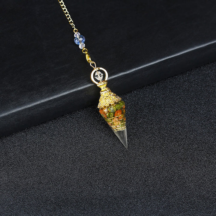 Olivenorma Natural Crystal Resin Hexagonal Pyramid Pendulum - Unakite - image 15