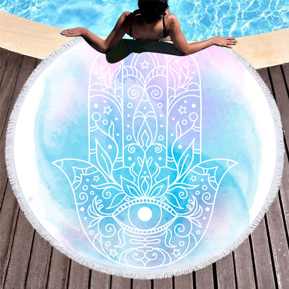 Olivenorma Hamsa Print Round Beach Towel Tapestry - Hamsa & Evil Eye#2 - 39.37"*27.55"(150*150cm) - image 2