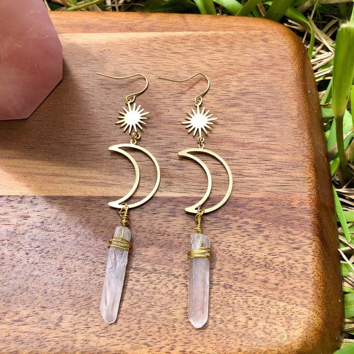 Olivenorma Moon Star Crystal Earrings - Clear Quartz - image 0