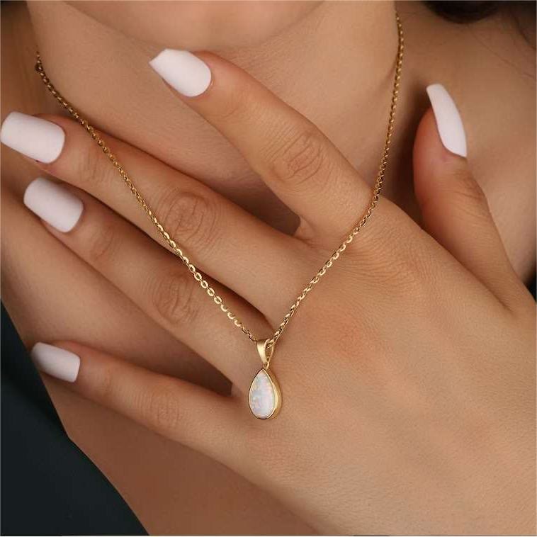 Olivenorma 18k Natural Opal Drop Shape Pendant Necklace - image 3