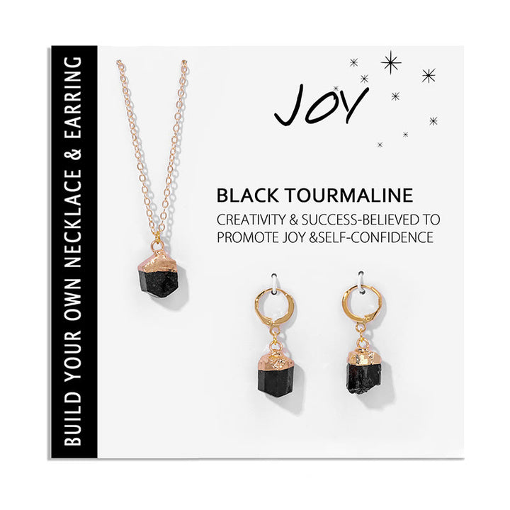 Olivenorma Natural Irregular Crystal Pendant Earrings Necklace Set - Black Tourmaline - image 6