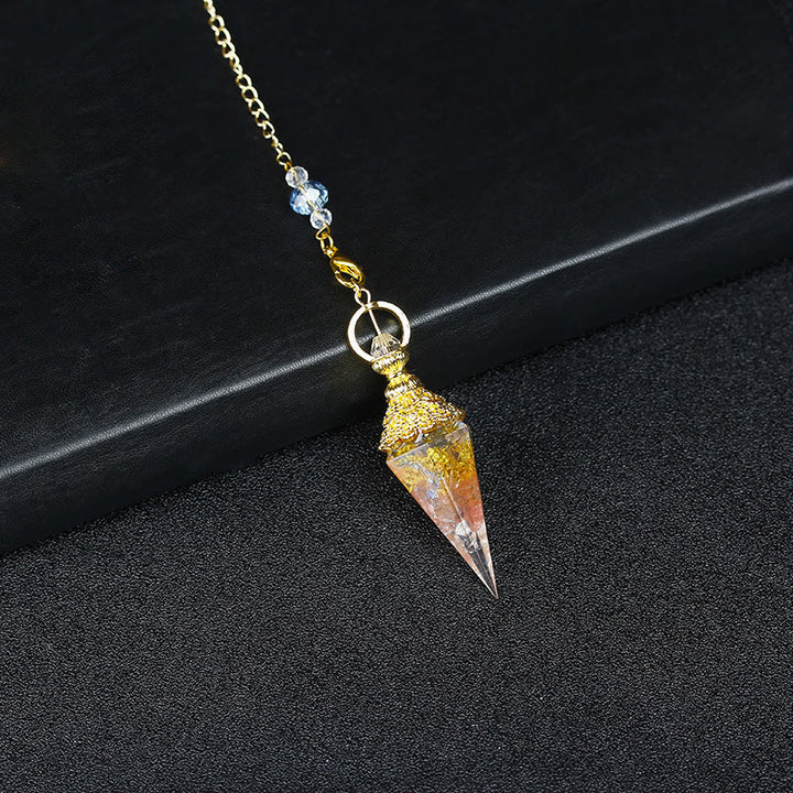 Olivenorma Natural Crystal Resin Hexagonal Pyramid Pendulum - Strawberry Quartz&Gold Leaf - image 49