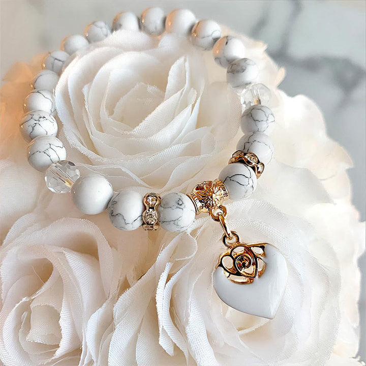 Olivenorma White Rose Beaded Turquoise Bracelet - White Turquoise - image 0