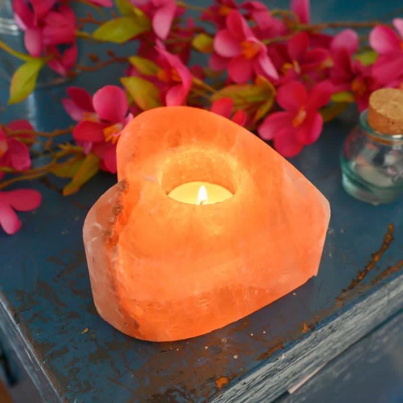 Olivenorma Hand Carved Heart Shape Candle Holder Himalayan Pink Salt Lamp - image 5