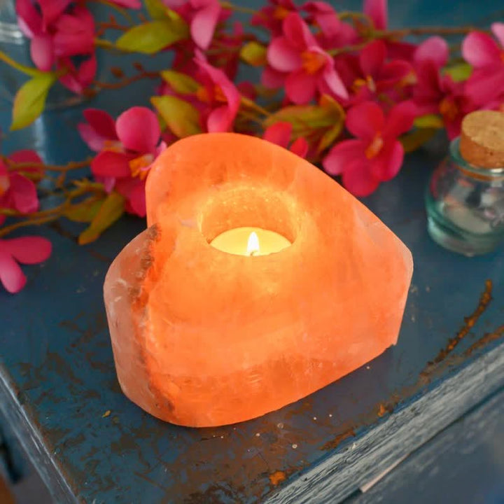 Olivenorma Hand Carved Heart Shape Candle Holder Himalayan Pink Salt Lamp - image 5