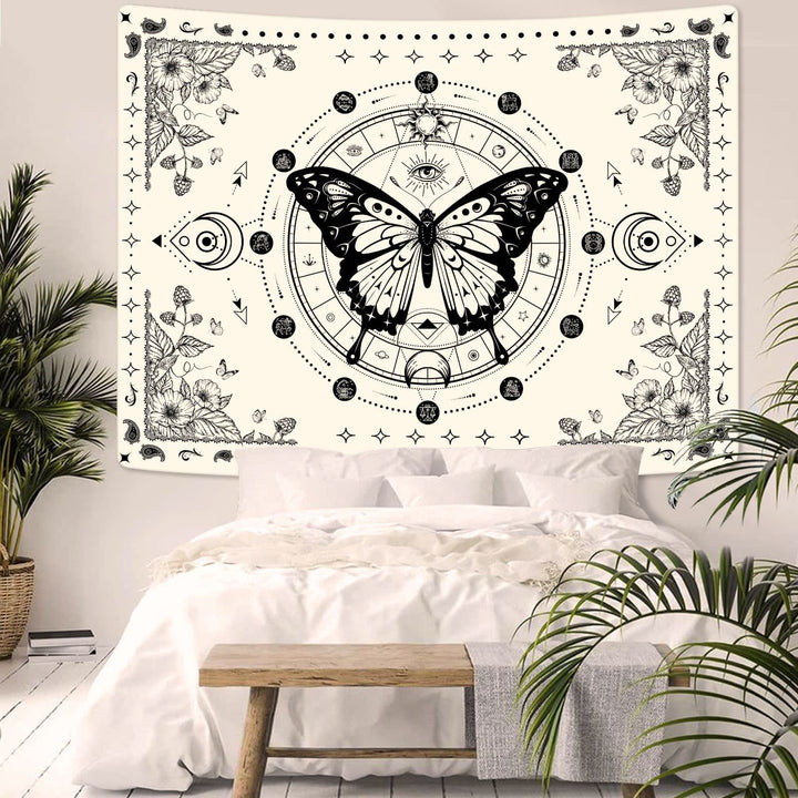 Olivenorma Black Butterfly Moon Flower Beige Tapestry - image 4