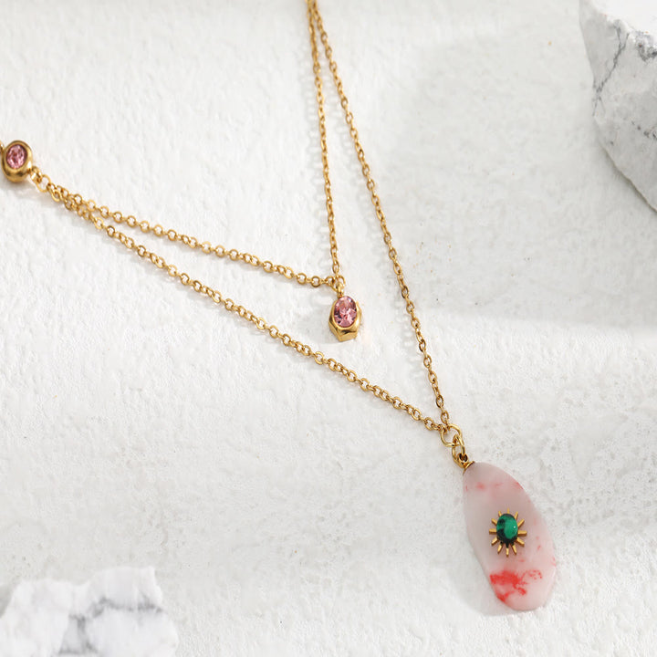 Olivenorma Rhodochrosite Zirconia Double Panel Necklace - image 3