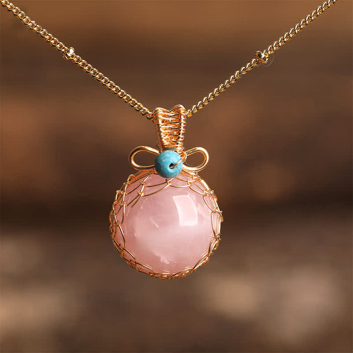Olivenorma Delicate Natural Crystal Sphere Necklace - Rose Quartz - image 0