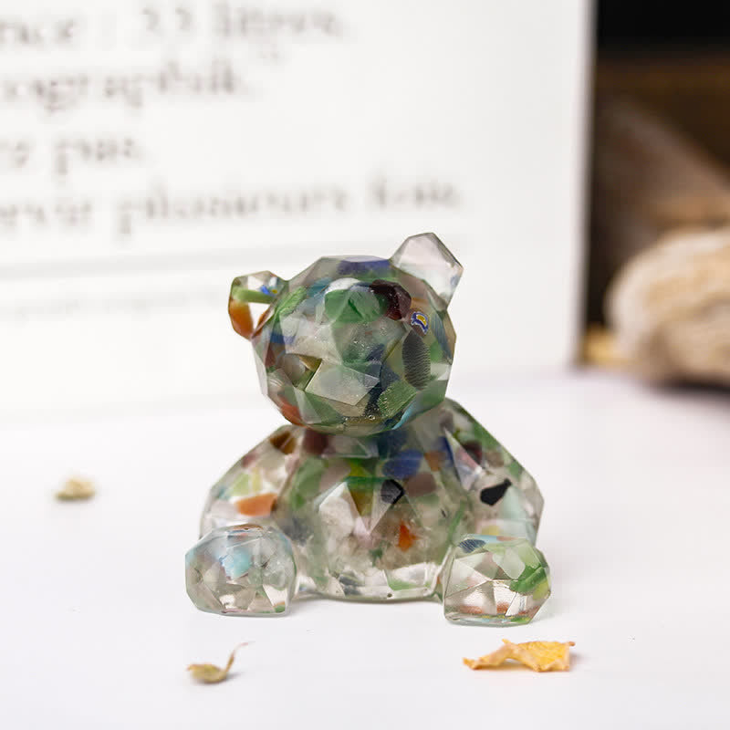 Olivenorma Mirror Sitting Bear Gemstone Decoration - Cat's Eye Stone - image 1