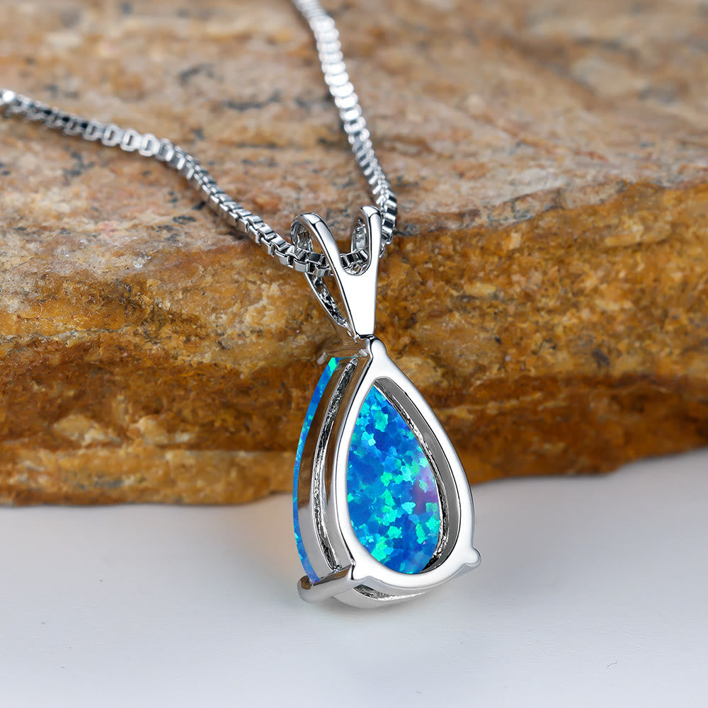 Olivenorma Synthetic Opal Water Drop Pendant Simple Necklace - image 1