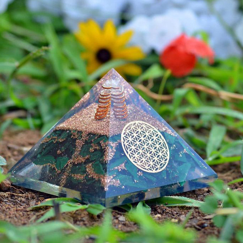 Olivenorma Malachite Flower Of Life Symbol Orgone Pyramid - image 1