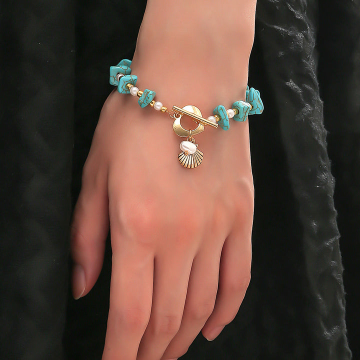 Olivenorma Irregular Turquoise Pearl Shell Pendant Bracelet - Turquoise&Pearl - image 0