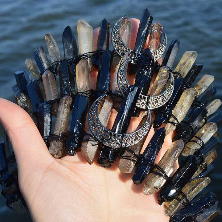 Olivenorma Clear Quartz Obsidian Moon Headband Crystal Crown - image 2