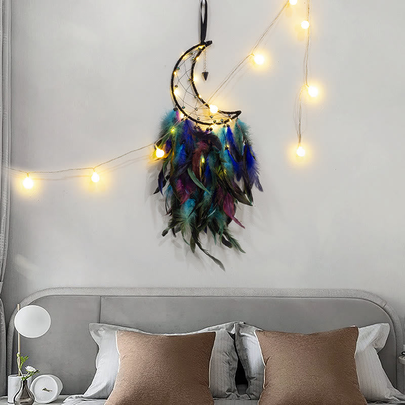 Olivenorma Blue Sandstone Pendant Moon Feather Dream Catcher - With Lights - image 4