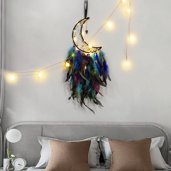 Olivenorma Blue Sandstone Pendant Moon Feather Dream Catcher - With Lights - image 4