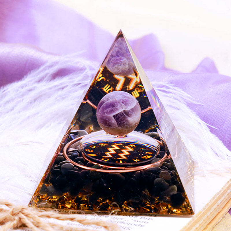 Olivenorma Amethyst Sphere With Obsidian Zodiac Aquarius Orgone Pyramid - 10*10cm - YES PLEASE $8 - image 0