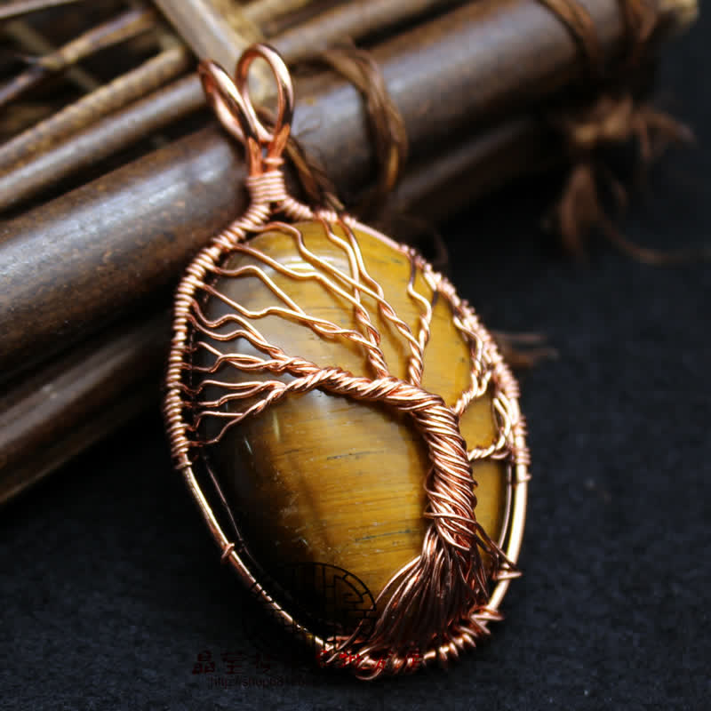 Olivenorma Oval Tiger Eye Tree Of Life Gemstone Necklace - image 5