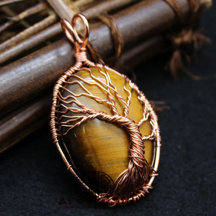 Olivenorma Oval Tiger Eye Tree Of Life Gemstone Necklace - image 5
