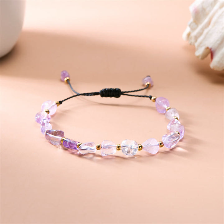 Olivenorma Natural Irregular Stone Beads Hand Woven Bracelet - Amethyst - image 14