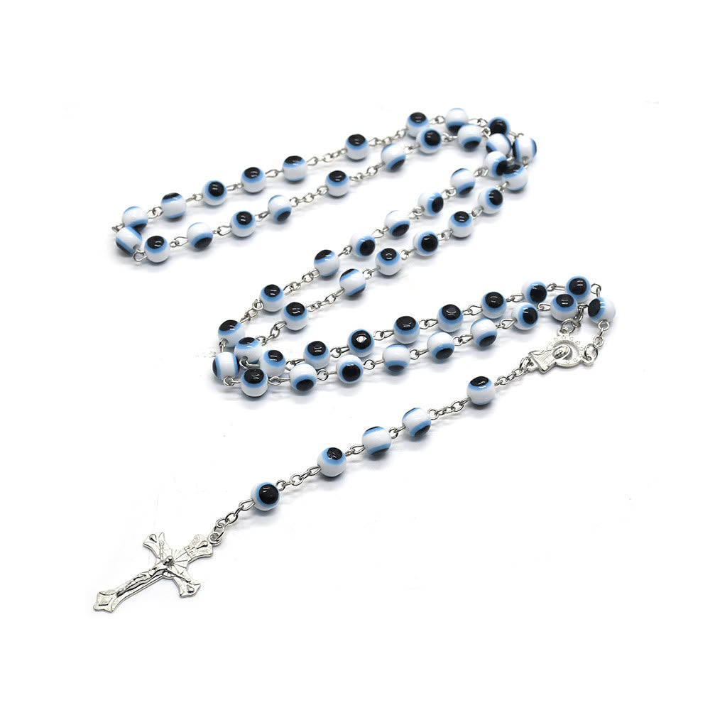 Olivenorma Black White Evil Eye Cross Pendant Rosary Necklace - image 2