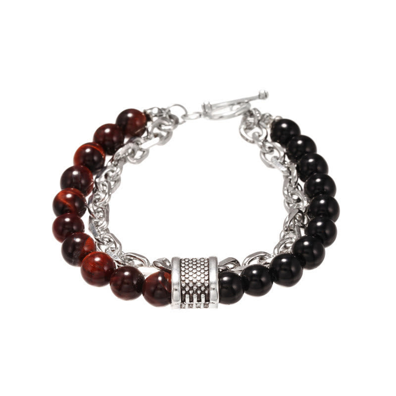 Olivenorma Punk Frosted Stone Combination Geometric Shape Men Bracelet - Red Tiger Eye&Black Onyx - image 19