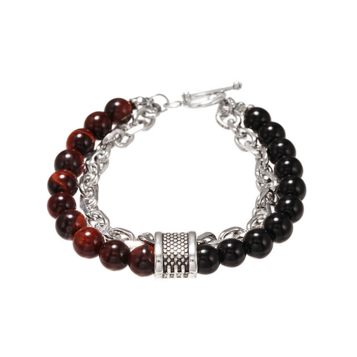 Olivenorma Punk Frosted Stone Combination Geometric Shape Men Bracelet - Red Tiger Eye&Black Onyx - image 19