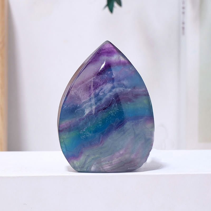 Olivenorma Natural Crystal Flame Shaped Ornaments Gemstone Decoration - Rainbow Fluorite - Approx 200-300g - image 19