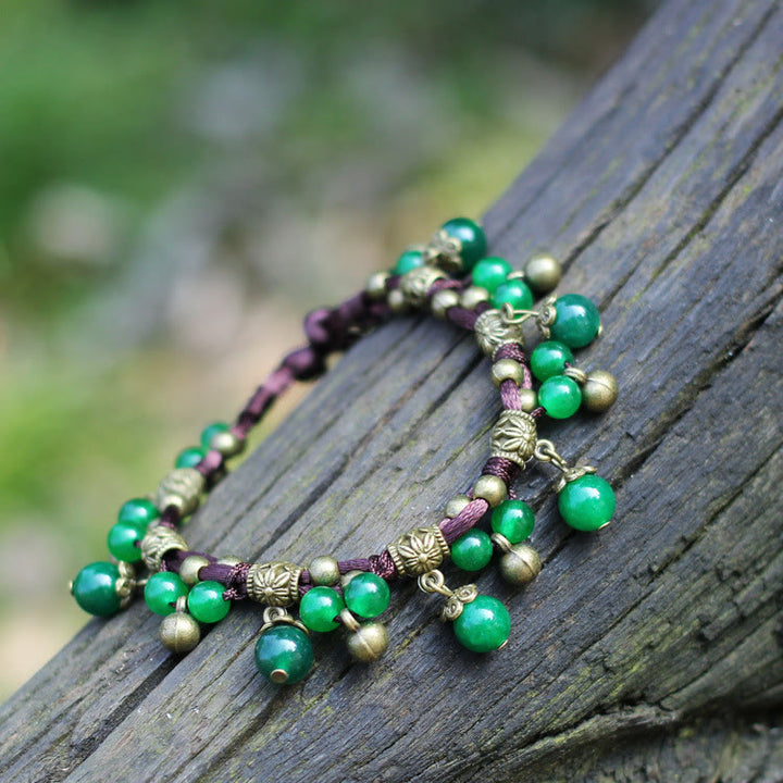 Olivenorma Red Agate Green Jade Woven Bead Anklet Bracelet - image 6