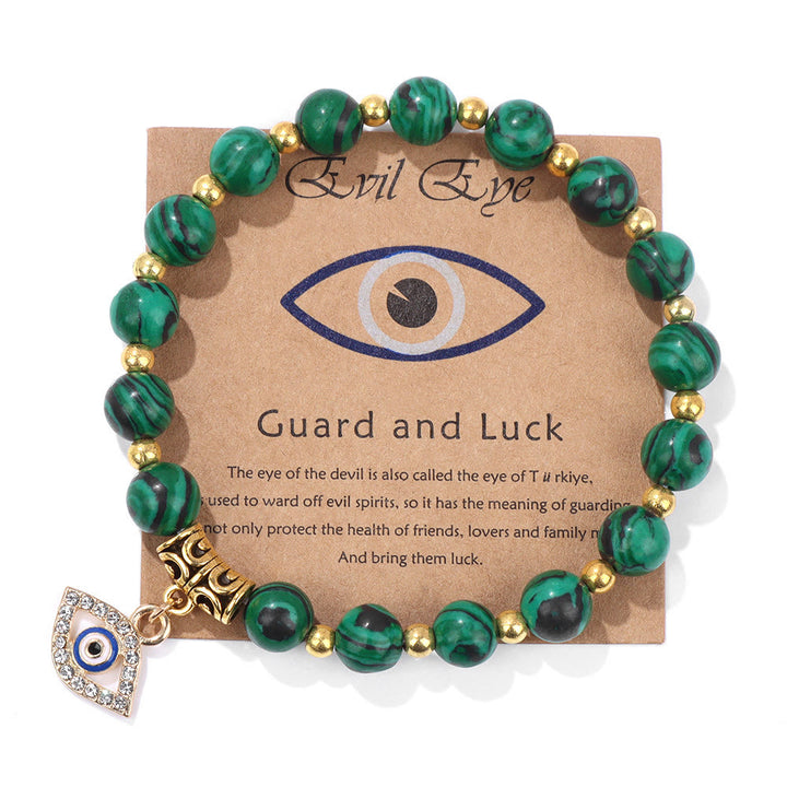 Olivenorma Natural Stone Bead Evil Eye Pendant Bracelet - Evil Eye&Malachite - image 6