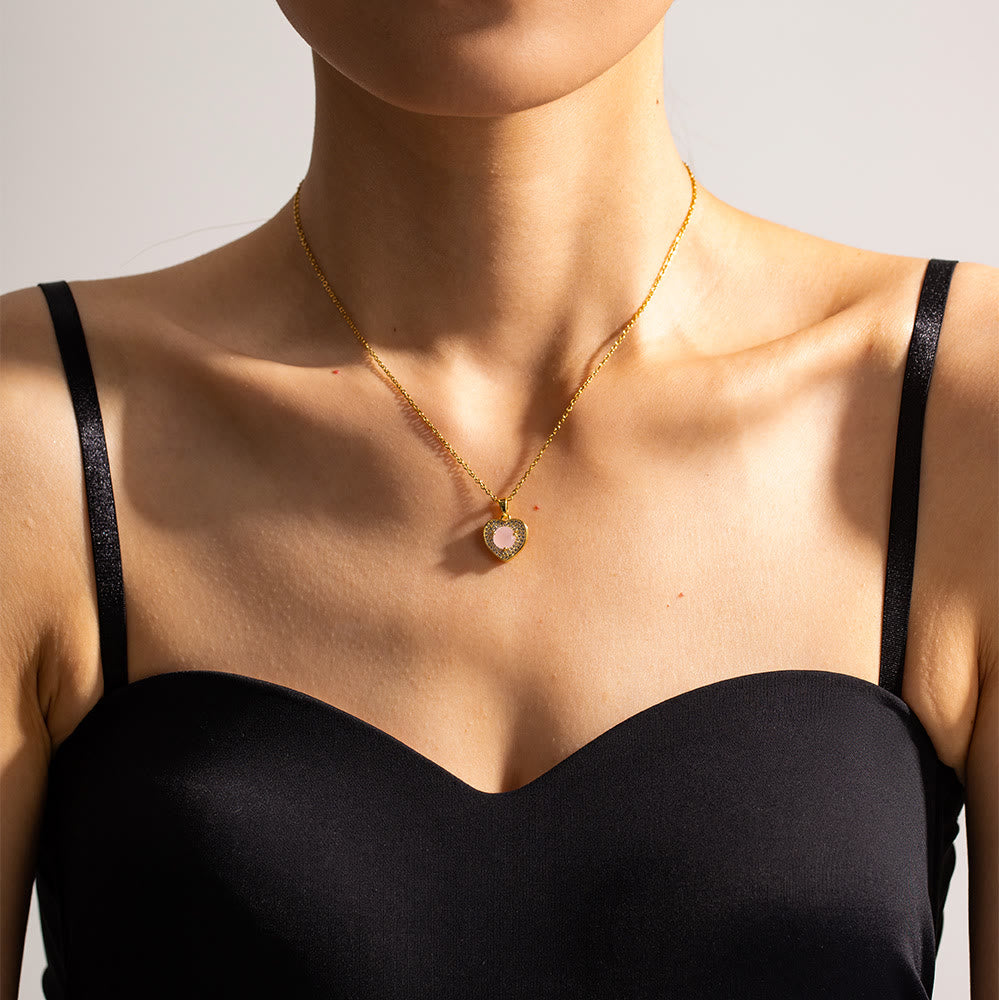 Olivenorma Pink Opal Amazonite Gold Heart Pendant Necklace - Pink Opal - image 5