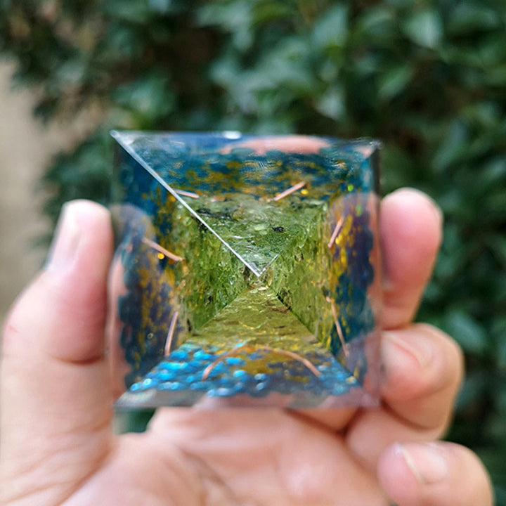 Olivenorma Aquamarine Peridot Tree Of Life Orgone Pyramid - image 2